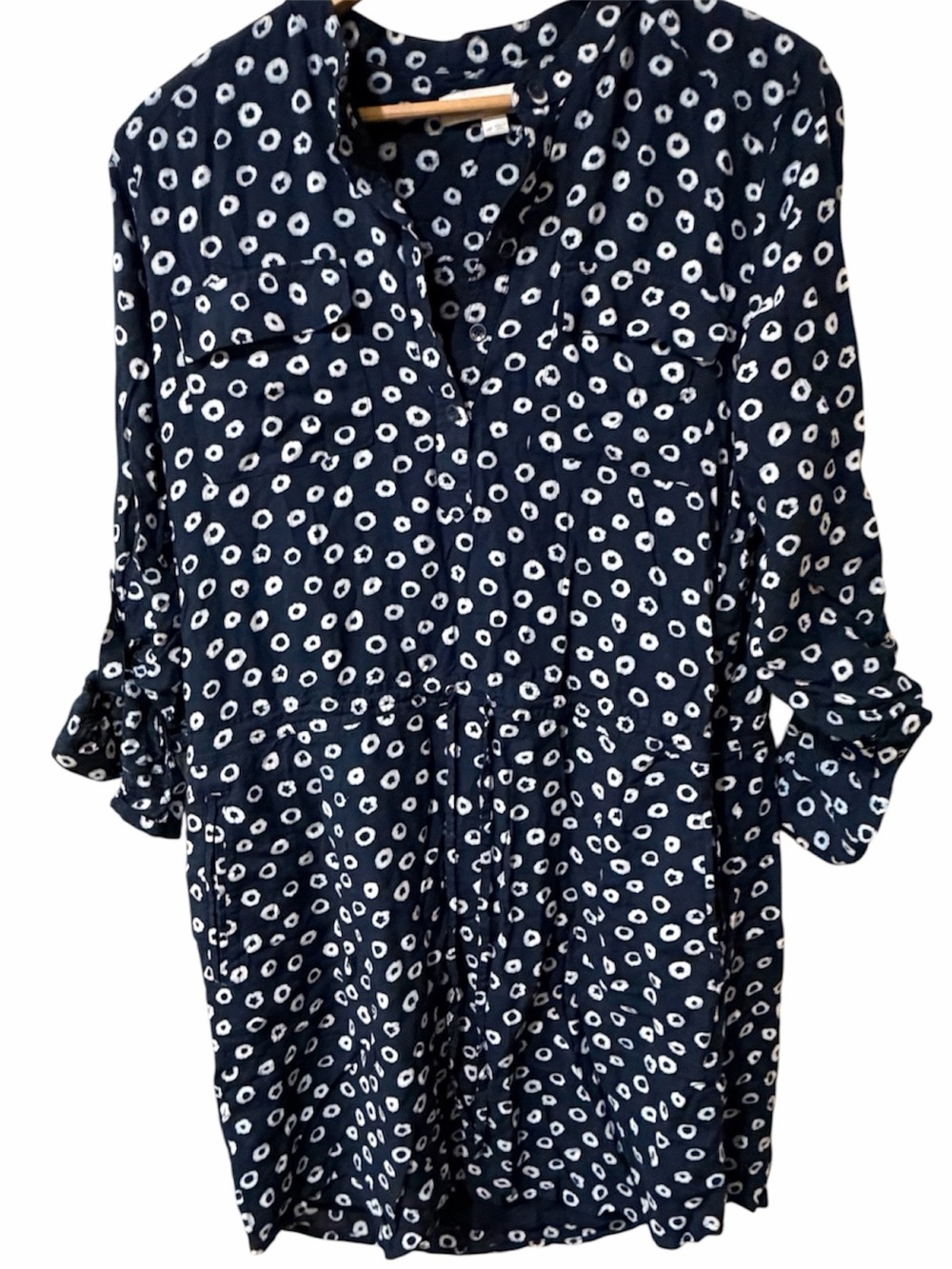 LOFT Navy Polka Dot Popover Shirtdress/Tunic – Medium Petite
